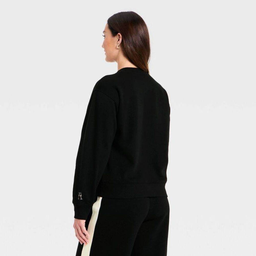 Women's Holiday Knit Embroidered Pullover Sweatshirt - Universal Thread Black XL - Picture 2 of 4